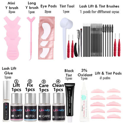 Lash Lift and Color Kit 4-In-1 with Brow Lamination & Perm - Professional Eyelash Set for Home DIY, Black Coloring Formula Creates Thicker Curled Lashes (Includes All Tools)