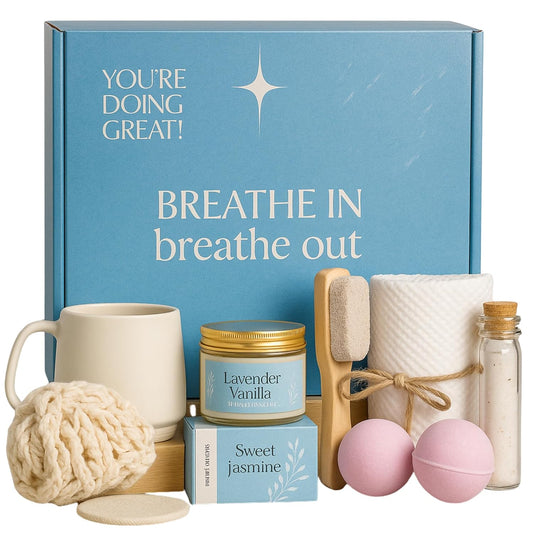 Indulge in Relaxation: Women's Self Care Gift Box with Mug, Candle, Bath Bombs & Soap