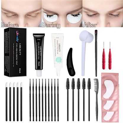 Lash Lift and Color Kit 4-In-1 with Brow Lamination & Perm - Professional Eyelash Set for Home DIY, Black Coloring Formula Creates Thicker Curled Lashes (Includes All Tools)
